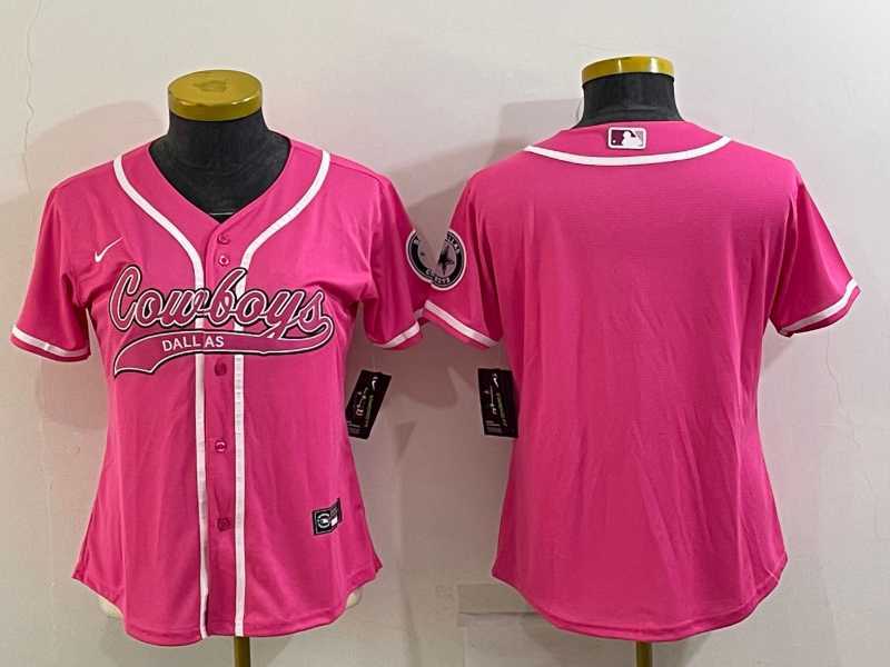 Womens Dallas Cowboys Blank Pink With Patch Cool Base Stitched Baseball Jersey